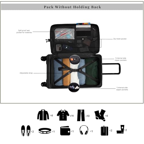 Image of F Gear Windsor Medium 68cm German Makrolon Polycarbonate|Japanese Hinomoto Wheel|Front-Opening Trunk-Style Hard Luggage|Check-in Suitcase for Travel|Laptop sleeve, Expandable, Anti-Theft Zipper| Black