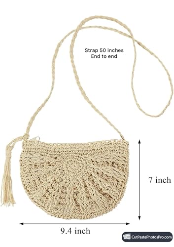 Boho Crossbody Shoulder Bag for Women - Straw Bohemian Style Beach Purse with Tassel - Small Natural Beige Woven Ladies Handbag for Travel and Vacation3