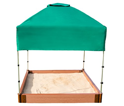 Frame It All Tool-Free Classic Sienna 4ft. x 4ft. x 5.5in. Composite Square Sandbox Kit with Telescoping Canopy/Cover - 2" Profile