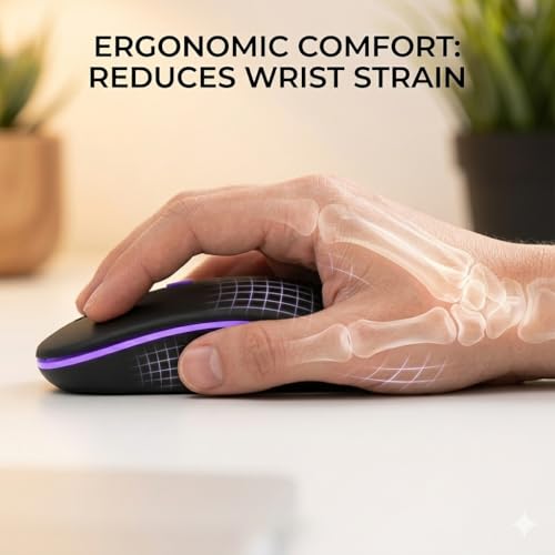 Image of PowerHaus Dual Mode Rechargeable Wireless Mouse, Bluetooth + 2.4GHz Connectivity, Silent Clicks, Adjustable 1600 DPI, RGB LED Lights, Nano USB Receiver, Slim Portable Design - Black