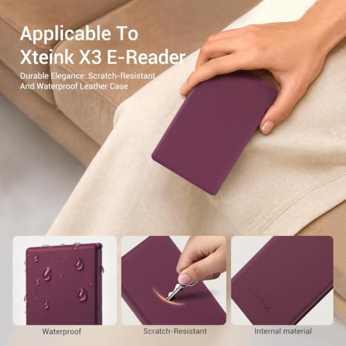 Image of CoBak Magnetic Case for XTEINK X3 eBook Reader, 3.7 inch Ultra-Lightweight PU Leather Cover(Grape Red)