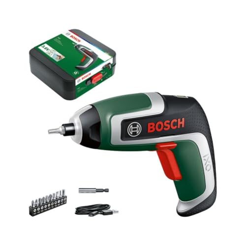 Bosch Home & Garden 3.6V Cordless Electric Screwdriver Gun with 10 Screwdriver Bits & Case (IXO 7). Made in Europe
