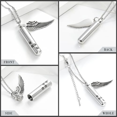Minicremation Cremation Jewelry Paw Print Urn Necklaces for Human Pet Ashes Cylinder Urn Pendant Keepsake Memorial Ash Locket Holder Necklace for Men Women - Image 3