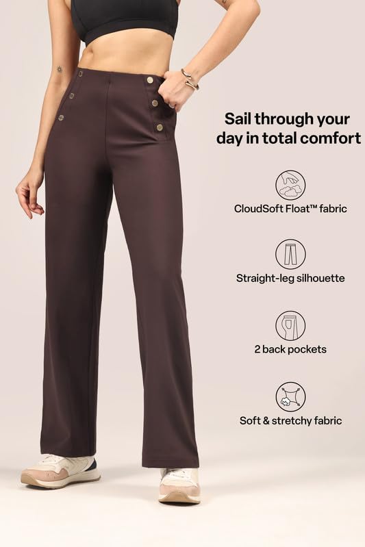 Image of BlissClub Womens Ultimate Sailor Pants- Regular High-Rise Straight-Leg Pants Soft Stretchy Fit Back Pockets Smart Casual & Everyday Wear (for Women Upto 5'4)
