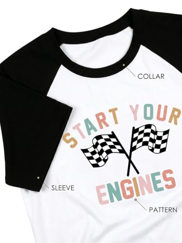 IsPICK Start Your Engines Shirt for Women Racing Car Checkered Graphic Tees — view 5