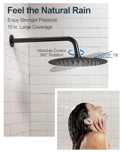 Set de Ducha con Cabezal Dual de Lluvia de 10" y Rociador Manual, Sistema de Ducha Redondo con Barra Deslizante, acabado Dorado Cepillado miniatura 4