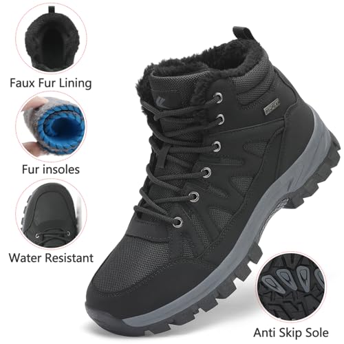 FLARUT Herren Winterstiefel Warm Gefüttert Wanderstiefel Schneestiefel Trekking Stiefel Schuhe Winterschuhe Wanderschuhe Schneeschuhe Outdoor(Schwarz,42)
