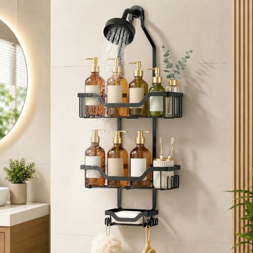 Image of amazon basics Hanging Shower Caddy for Bathroom | Bathroom Organiser Without Drill | Bathroom Accessories Storage Organizer
