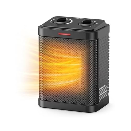 Small Space Heater for Indoor Use, 1500W/900W PTC Ceramic Space Heater with Thermostat, 3 Modes, Safety Quiet Heating, Multiple Protection, Portable Heater for Office Room Desk Use