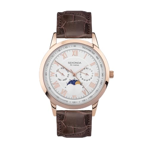 Sekonda Armstong Classic Men's 40mm Quartz Watch in Silver with Analogue Day/Date Display, and Brown Leather Strap