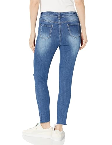 Women's Cute Juniors Big Mid Rise Large Ripped Torn Crop Skinny Fit2