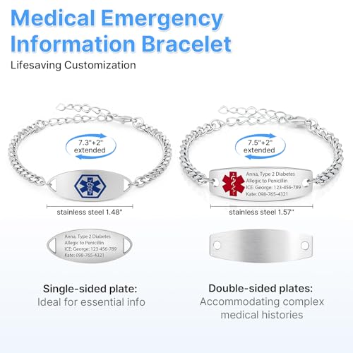 Funnli Personalized Medical Alert Bracelet for Men & Women - Custom Engraved Stainless Steel Emergency ID Bracelet for Diabetes, Allergies, Epilepsy, Heart Conditions4