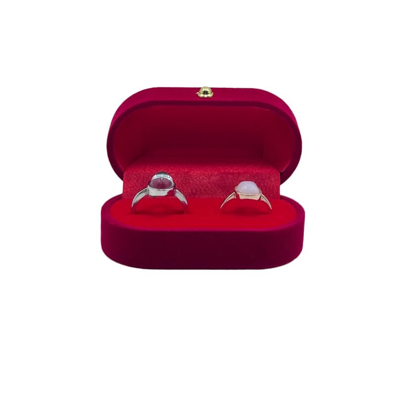 Caixa de anel duplo oval de veludo, caixa de presente de joias com botão de pressão de ouro de luxo para anel de noivado, aliança de casamento, pedido de casamento e armazenamento de joias (vermelho)