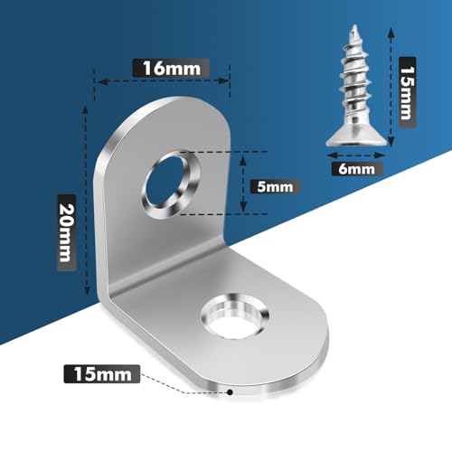 shinfly Winkelverbinder, 20 Stück 20 x 20 mm, Winkel Metall 90 Grad mit 45 Stück Schrauben, Edelstahl MetallWinkel L Klammern , für Möbel, Stuhl, Tisch, Fenster, Winkel Bracket