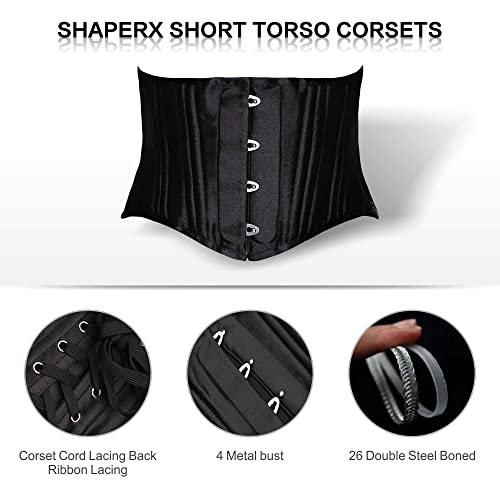 Camellias 26 Steel Boned Corset Short Torso Heavy Duty Waist Training Cincher Black Large #TOP3