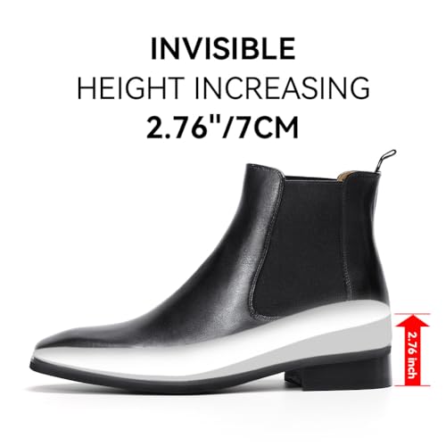 CHAMARIPA Men's Invisible Height Increasing Shoes - Leather Elevator Chelsea Shoes for Man,2-3 inches Taller.2