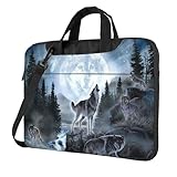 AABSTBFM Game Video Gaming bedruckte Laptoptasche – Laptop-Hülle – moderne Laptop-Umhängetasche Computertasche für Business Reisen Schule Büro, Moon Wolf, 14 inch
