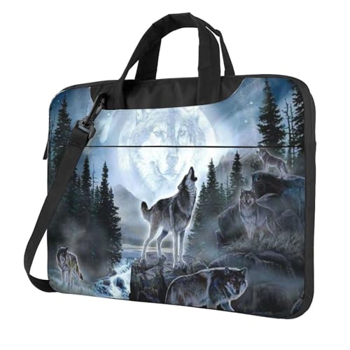 AABSTBFM Game Video Gaming bedruckte Laptoptasche – Laptop-Hülle – moderne Laptop-Umhängetasche Computertasche für Business Reisen Schule Büro, Moon Wolf, 14 inch