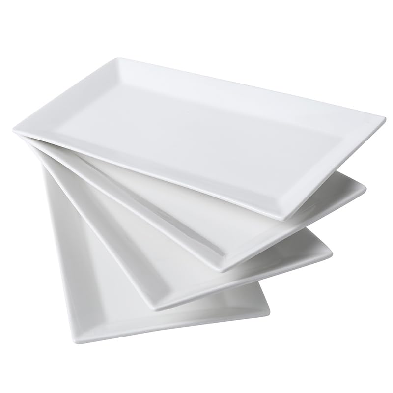SumitlEyao 4pcs Rectangle Serving Platters, 12inch Ceramic Long Serving Tray, White Serving Plates, for Dessert, Sushi, Fruit, Party, Side Dishes - Microwave, Oven, and Dishwasher Safe