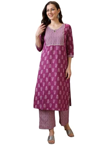 Image of Globus Women Kurta Set (GS412628 Pink S)
