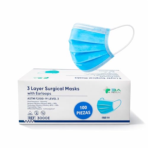 Bluelander Cubrebocas Desechables Tricapa, 100 Piezas, Color Azul para Adulto, Mascarillas de 3 Capas con Ajuste Cómodo y Filtro, Uso Diario, 2 Cajas de 50 Piezas