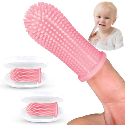 Image of Itsy Bitsy Baby Toothbrush, Pediatrician Recommended, 360 Degree Bristle Silicone Baby Toothbrush 6 to 12 Months, and Toddler Toothbrushes 1-2, Set of 2 - Pink