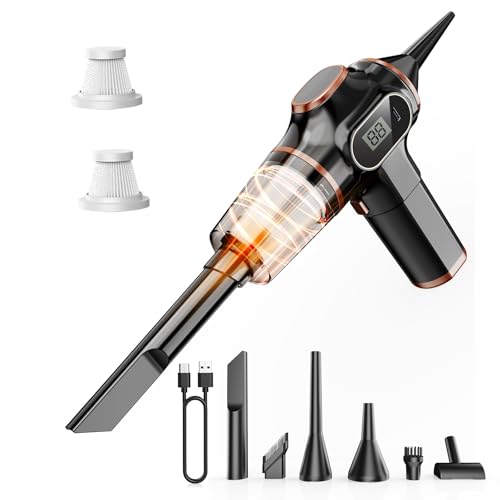 Aspirateur Portatif pour Voiture Sans Fil – Mini Aspirateur à Main à Haute Puissance avec Écran LCD et Multi-Buse, Aspirateur à Main pour Voiture,...