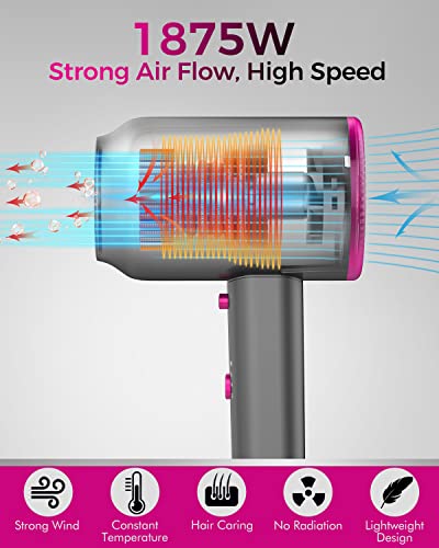Aniekin Hair Dryer With Diffuser, 1875W Ionic Blow Dryer, Professional Portable Hair Dryers & Accessories For Women Curly Hair, Grey #TOP1