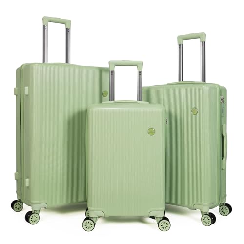 Image of Luggage Sets 3 Piece (20 /24 /28 inch)-Carry On Suitcase-Suitcase With Wheels-PC+ABS - Hardside Spinner Travel Luggage, Black, 7 Pcs Set, Hardside Luggage Sets With Spinner Wheels (GREEN)