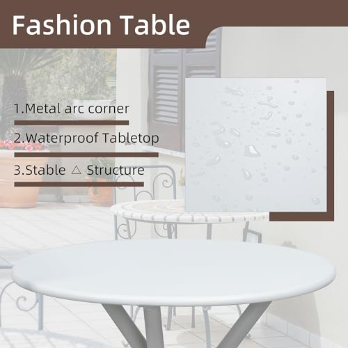 Image of Shintenchi 3 Pieces Patio Bistro Sets, Outdoor Textilene Fabric Conversation Bistro Set, Textilene Fabric Front Porch Chairs Small Patio Furniture Set with Table for Lawn,Garden,Balcony (White)