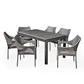 Great Deal Furniture GDFStudio Outdoor 7 Piece Wood and Wicker Expandable Dining Set, Dark Gray and Gray