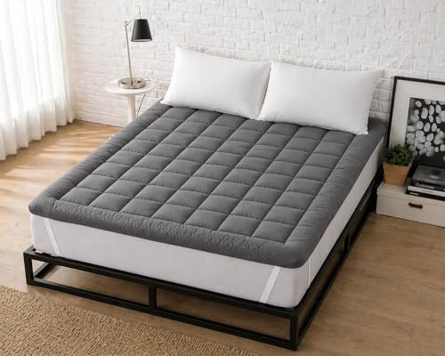 Image of 1200GSM Hollow Fibre Mattress Padding /Topper Grey for Queen Bed-60 Inch X 78 Inch
