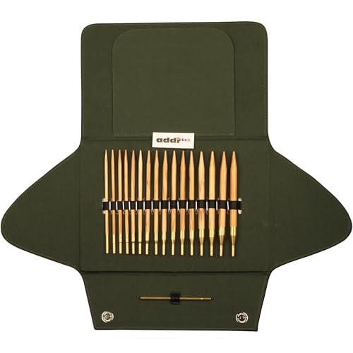 Image of skacel by addi addiClick Interchangeable Knitting Needles Set, Circular Needle Kit with Olive Wood Tips and Nylon Cords