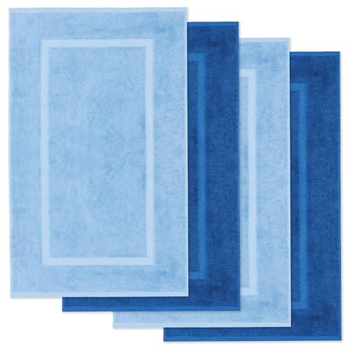 Lavea® Lot de 4 Tapis de Bain 50x80 cm Doux et Absorbants – 100% Coton, Tapis de Salle de Bain Lavables – Idéals comme Tapis de Douche ou de Bain - Bleu...