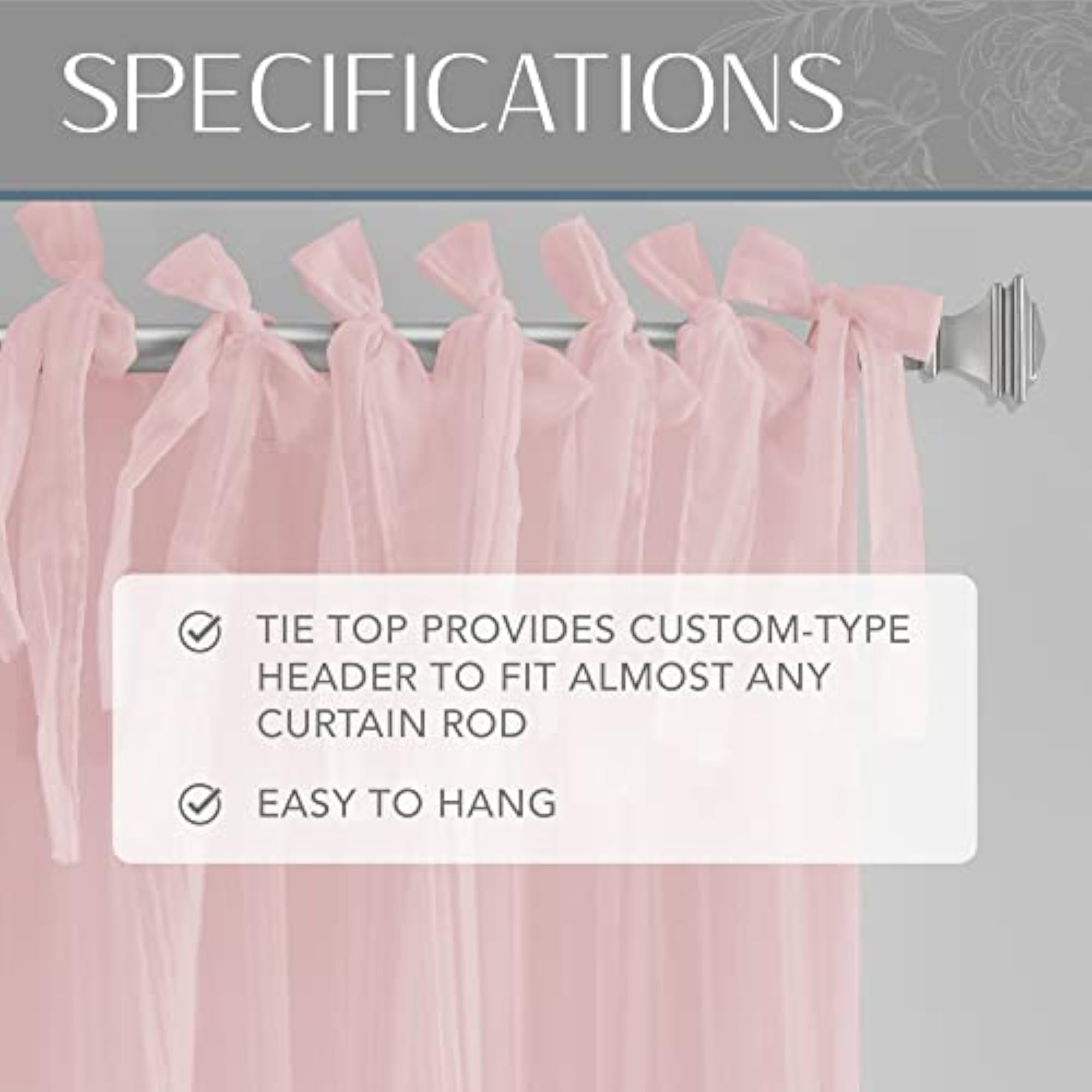Crushed Semi-Sheer Adjustable Tie Top Window Panel