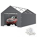 Carport Replacement Canopy Cover Sidewalls for 10x20x9.35FT Frame, Heavy Duty Garage Car Tent Shelter Tarp with Ball Bungees, Waterproof & UV Protected (Frame is not Included) (Grey)