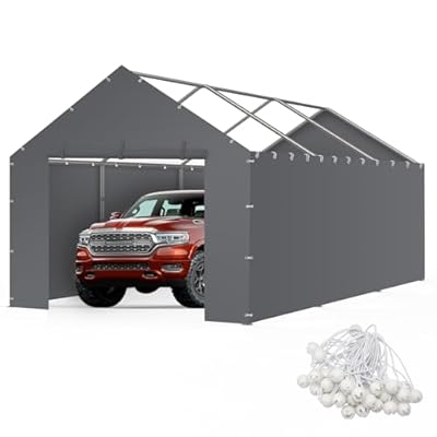 Carport Replacement Canopy Cover Sidewalls for 10x20x9.35FT Frame, Heavy Duty Garage Car Tent Shelter Tarp with Ball Bungees, Waterproof & UV Protected (Frame is not Included) (Grey)