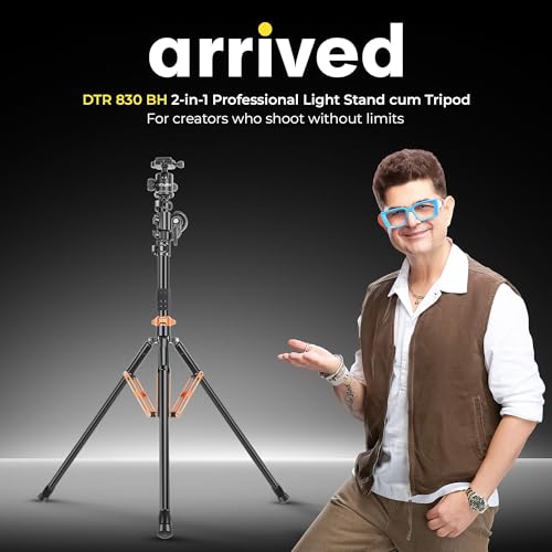 Image of Digitek (DTR 830BH) 8.26ft Aluminum Light Stand Cum Tripod, 5Kg Max Load, 360 Adjustment, Ball Head, 4-Section, Overhead Shooting, 1 /4 & 3 /8 Screws, Cameras & Video Lights Compatible, for Photography