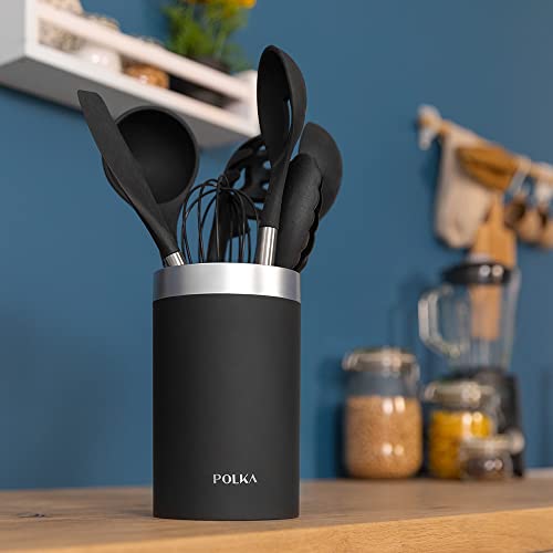 Cecotec Utensilios de Cocina de Silicona Polka Excellence Force. Set de 9 piezas Negro, Recubierto Soft touch y Mango efecto Madera. Materiales: Silicona, Nylon y PP, Incluye Holder Polka - imagen 2