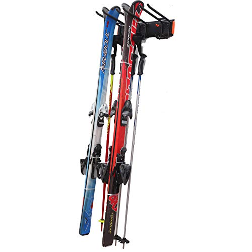 Homeon Wheels Ski Wall Storage Rack, Tools Storage Rack Wall Mount, Ski Wall Rack for Skies, Ski Poles and Kids Snowboards, Ski Rack for Garage Wall Holds up to 3 Pairs-Max 200Ibs - Thumbnail 7
