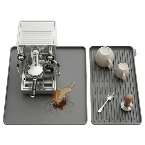 Image of Silicone Coffee Mat for Countertop, 16x16 inch Heat Resistant Espresso Machine Mat, Non-Slip Coffee Bar Mat with Detachable Drying Area and Raised Edge, Waterproof Station Pad - Grey