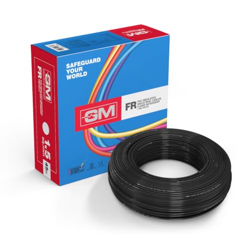 GM Flame Retardant Wire 1.5 Sq mm - 45 Meter Black PVC Insulated ...