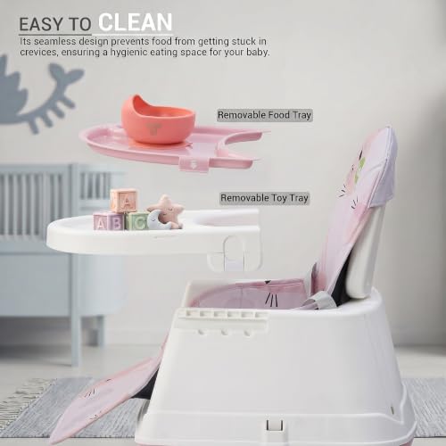 Image of Baybee 4 in 1 Convertible High Chair for Kids | Foldable Baby Feeding Chair with Safety Harness, Adjustable Tray, Booster Seat | Easy to Clean, Portable Dining Chair (Lite Pink)