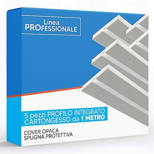 Eurekaled - 5pz Profilo LED con cartongesso 1mt - Integrato in lastra di cartongesso di spessore 12,5mm - Supporto per strip led - Struttura pronta da incasso - con copertura opaca - A scomparsa