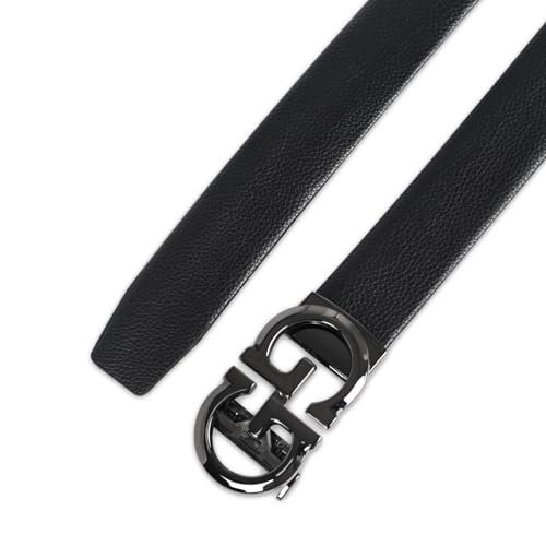 Image of Aurolran Men&Womens Leather Dress Belt Business Automatic Buckle Belt Color-Black Silver Gold