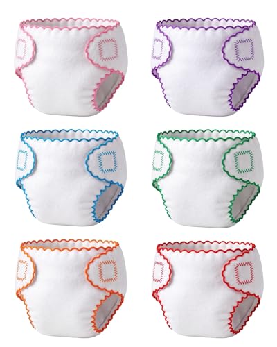 BABESIDE 6 Baby Doll Diapers, Reusable Diaper Accessories for 12-15 Inch Baby Dolls, Pretend Play Set