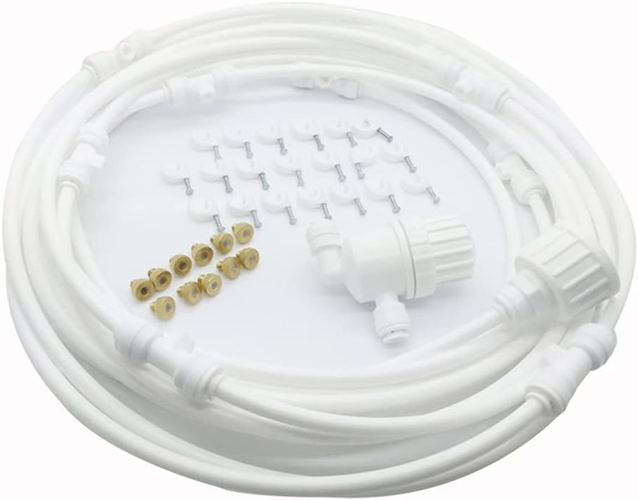 QFFL Fan Mist Kit, Outdoor Cooling System, Home Irrigation Sprinkler with Brass Mist Nozzles, for Patio, Lawn, Garden, Greenhouse (Color : White, Size : 6m)