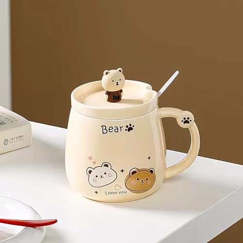 Image of BonZeal 3D Teddy Bear Mug with Lid & Spoon, 380 ML Ceramic Coffee Mug Cup | Cute Birthday Gift for Girls Women, Return Birthday Gift, Rakhi Gift for Brother | Panda Mug Style Mugs for Coffee Unicorn