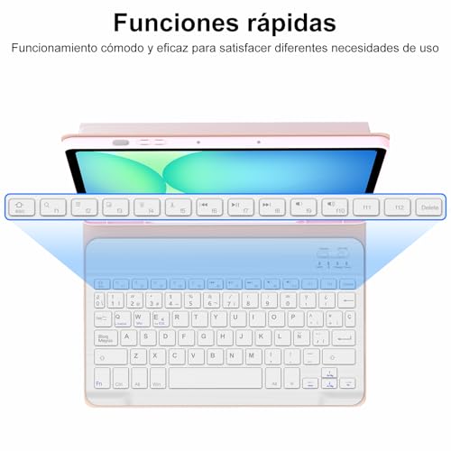 Teclado Bluetooth extraíble español Ñ para Samsung Tab S10 Lite y S9 FE con funda protectora rosa 6