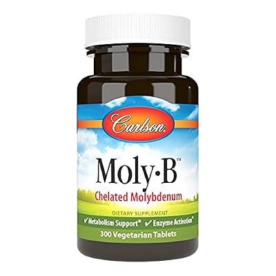 Carlson - Moly-B, Chelated Molybdenum Supplements, Metabolism Support & Enzyme Activation, Molybdenum Glycinate Chelate, 300 Vegetarian Tablets